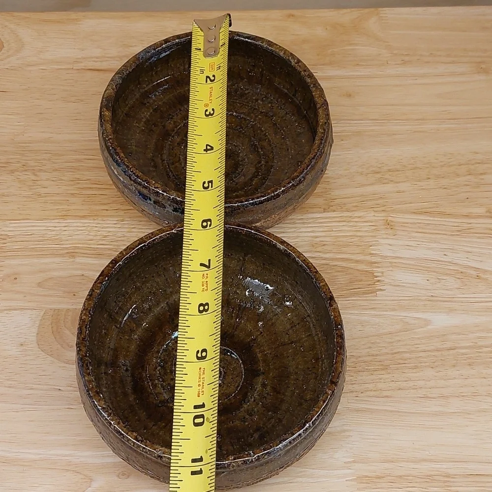 Signed Raku? POTTERY BOWLS BROWN UNUSED SET OF 2